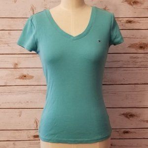⬇⬇ Tommy Hilfiger Teal Short Sleeve V Tee SMALL